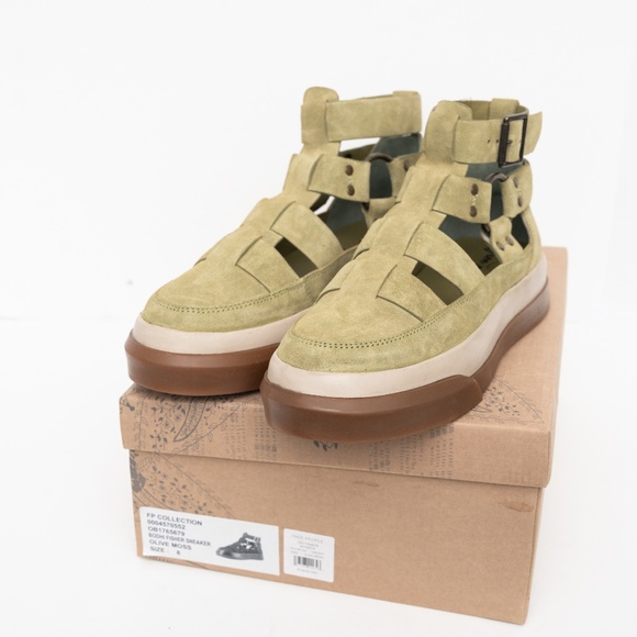 Free People Olive Green Suede Platform Sneakers